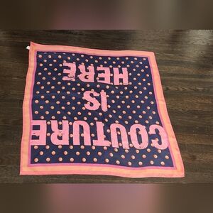 Juicy Couture Navy Pink Polka Dot Silk Square Scarf